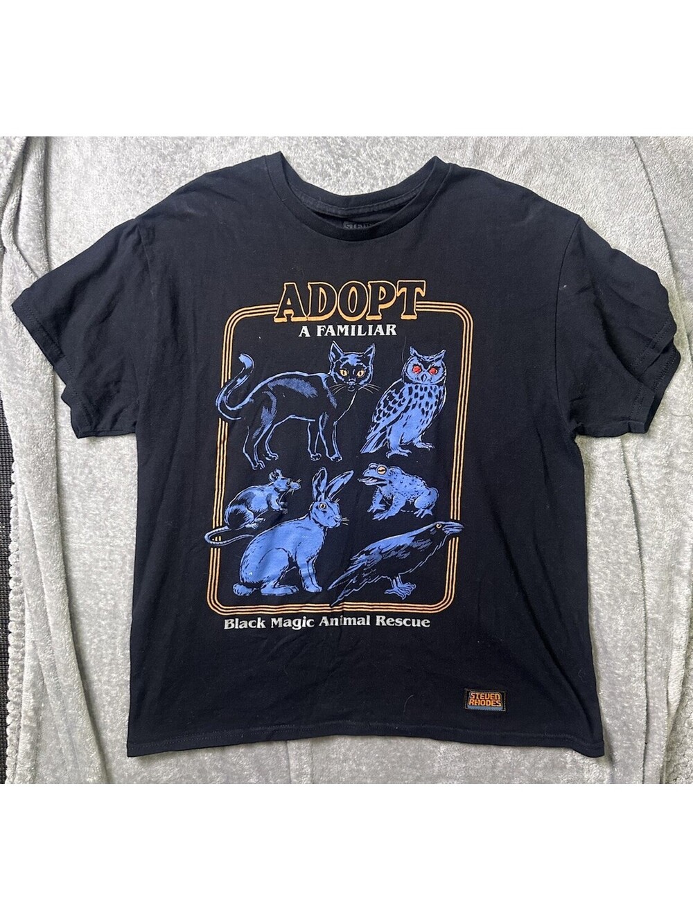 Steven Rhodes Adopt A Familiar Shirt L Black Magic Animal Rescue Goth Witchy Tee